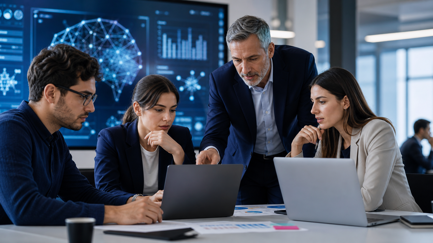 Professionisti in aula master mentre lavorano su governance e dati AI